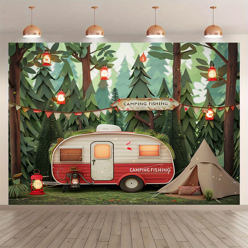 Outdoor Adventure Birthday Party - Polyester Jungle Camping Thema Achtergrond Banners,