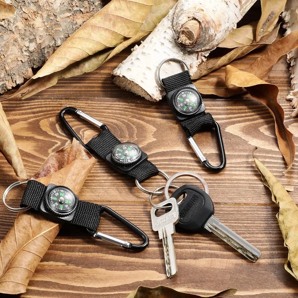 Outdoor Adventure Birthday Party - 6 stuks kompas voor bulkriemclip, zwart